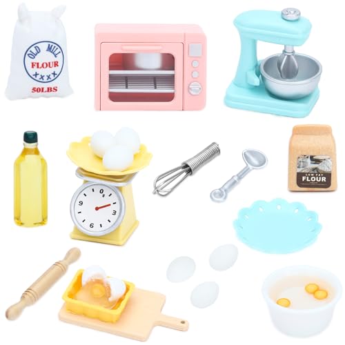 ONEST 26 Stück Miniatur Puppenhaus Zubehör Mini Stuff mit Ständer Mixer Küchenwaage Mehl Nudelholz und andere für Puppenhaus Küchenspielzeug von ONEST