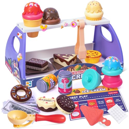 Eisdiele Kinder | EIS Spielzeug für Kinder | Kaufladen Kinder für Rollenspiele mit Einkaufsladen | Spielküche Zubehör | Montessori Spielzeug Geschenk für Kinder 3 4 5 6 Jahren von ONLYFUN