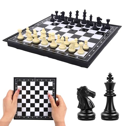 OOCOME 2 in 1 Schach und Dame Klappbares Reisespielbrett Schachset, Hochwertigem Schachspiel, Chess Board Tragbar für Kinder und Erwachsene, 19 * 19cm von OOCOME