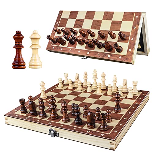 Holzschachspiel für Erwachsene, OOCOME Tragbares Schachbrett Faltbares magnetisches Schachspiel Brettspiel für Kinder Anfänger Reisen Schachfigurenset mit tragbarem Aufbewahrungsbrett, 2 Spieler von OOCOME