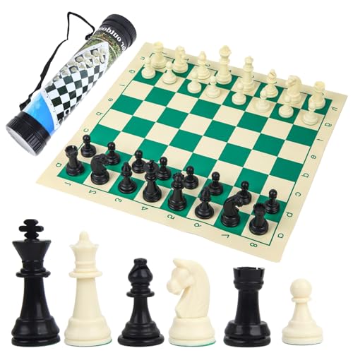 OOCOME Tragbares Leder-Schachbrett-Set, 31cm faltbares Roll-Up-Schachbrett, Reise-Brettspiel für Kinder und Erwachsene mit Aufbewahrungstonne von OOCOME