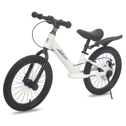 OOFAYJIA 16 Zoll Kinder Laufrad mit Scheibenbremse, Fahrrad ohne Pedale ab 4-8 Jahre, Kinderfahrrad für Anfänger, Karbonstahl Rahmen, Farbige Speichen, Seitliche Halterung,Weiß von OOFAYJIA