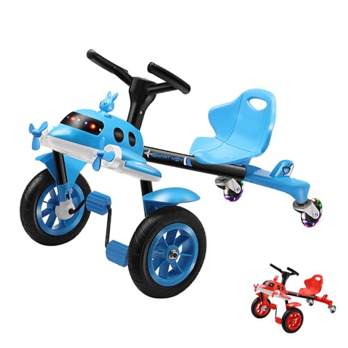 OOFAYJIA Kinder Pedal Drifter Gokart, Tretfahrzeug für Kinder 3-6 Jahren, Kinderfahrzeug Kettcar mit verstellbarem Sitz, Musik und farbenfrohe Lichter,Blau von OOFAYJIA