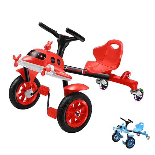 OOFAYJIA Kinder Pedal Drifter Gokart, Tretfahrzeug für Kinder 3-6 Jahren, Kinderfahrzeug Kettcar mit verstellbarem Sitz, Musik und farbenfrohe Lichter,Rot von OOFAYJIA