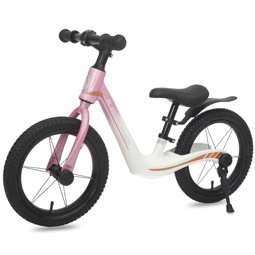 OOFAYJIA Laufrad 14 Zoll für Kinder von 3-6 Jahren, leichtes Laufrad ohne Pedale, Trainingsfahrrad mit verstellbarem Sitz, Geschenke für Jungen und Mädchen,Rosa von OOFAYJIA