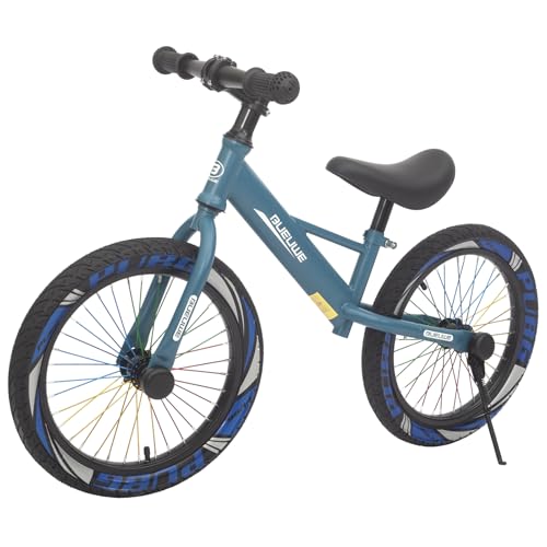 OOFAYJIA Laufrad ab 4-8 Jahre, 16 Zoll Leicht Kinderlaufrad mit Sattel höhenverstellbar, Ständer, bunten Lufträdern, Balance Fahrrad für Jungen Mädchen,Blau von OOFAYJIA