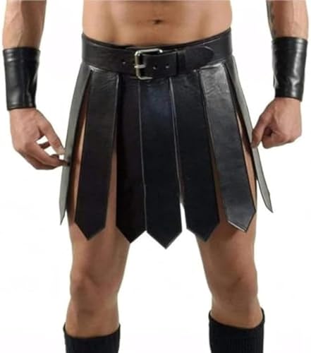 OONYOUDRT Herren Lederrock Herren Mittelalterlich Gladiator PU-Lederrock Römisch Krieger Taillengürtel Stil Rockgürtel Halloween Party Kostüm (Einheitsgröße,A 01) von OONYOUDRT