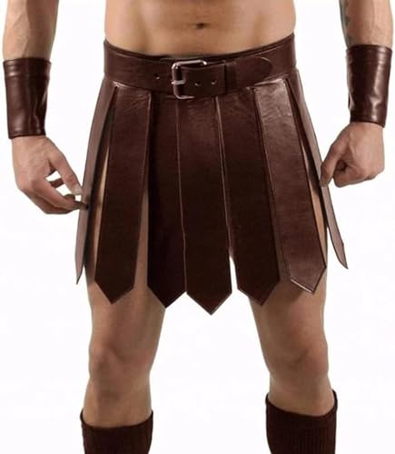 OONYOUDRT Herren Lederrock Herren Mittelalterlich Gladiator PU-Lederrock Römisch Krieger Taillengürtel Stil Rockgürtel Halloween Party Kostüm (Einheitsgröße,A 02) von OONYOUDRT