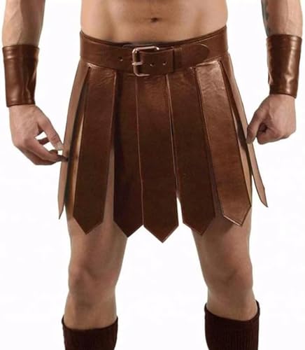 OONYOUDRT Herren Lederrock Herren Mittelalterlich Gladiator PU-Lederrock Römisch Krieger Taillengürtel Stil Rockgürtel Halloween Party Kostüm (Einheitsgröße,A 03) von OONYOUDRT