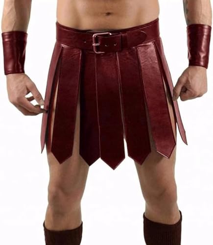 OONYOUDRT Herren Lederrock Herren Mittelalterlich Gladiator PU-Lederrock Römisch Krieger Taillengürtel Stil Rockgürtel Halloween Party Kostüm (Einheitsgröße,A 04) von OONYOUDRT