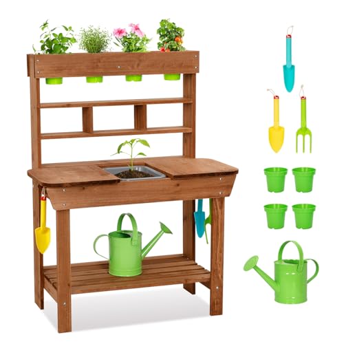 OOOK Pflanzbank Gartenküche Kinder Outdoor, Matschküche Kinder Outdoor mit Abnehmbarer Spüle, Spielküche Outdoorküche ab 3 Jahre mit Gartengeräten und 4 Töpfen von OOOK