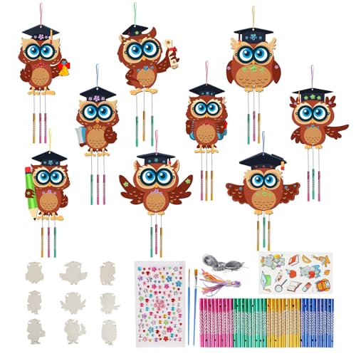 9 Stück Windspiel Bastelset Kinder, Graduation Owl Holz Windspiel Bastelset für Graduation Party Dekoration, Holz Klangspiel Basteln Deko Garten Kreative für Mädchen Junge Kindergeburtstag Party 9 Stück Windspiel Bastelset Kinder, Graduation Owl Holz Windspiel Bastelset für Graduation Party Dekoration, Holz Klangspiel Basteln Deko Garten Kreative für Mädchen Junge Kindergeburtstag Party von OOTSR