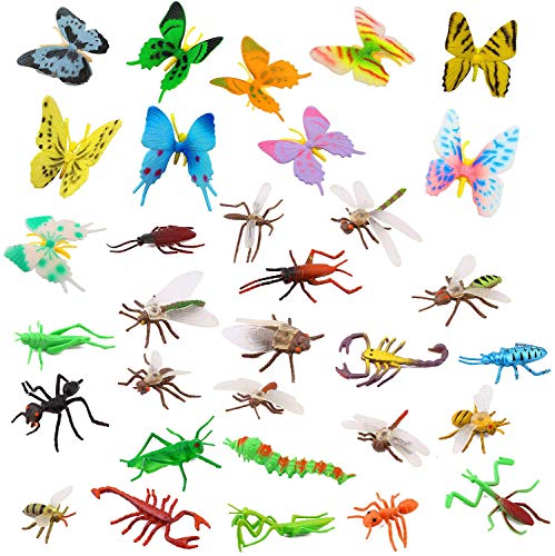 OOTSR Plastic Insects Bugs Figuren [22 Stück] und Verschiedene Bunte Schmetterlinge [12 Stück], 1"- 4" - simulierte Insektenwanzen aus Premium-PVC für die Kindererziehung oder Themenpartys von OOTSR