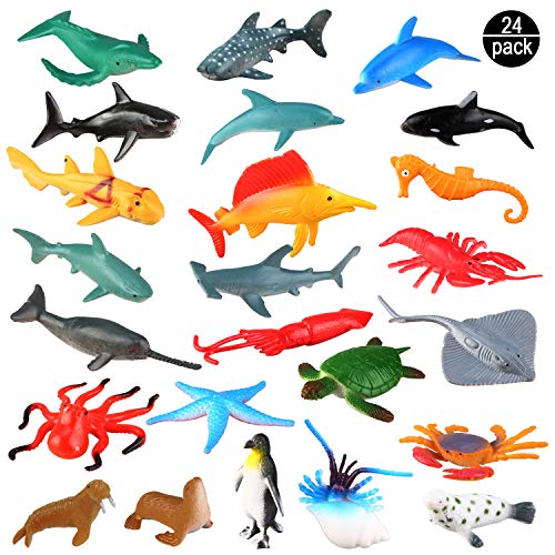 OOTSR Meerestiere Spielzeug - 24 Stück Ausgewählte Mini Vinyl Plastik Tiere als Spielzeugset, Realistisch Unterwasser Tiere Badespielzeug Figuren für Kinder Zum Lernen, Party, Kuchen von OOTSR