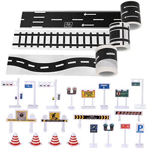 OOTSR Straßenschilder, Spielset, 3 Schwarze Rollen, Auto-Klebeband, Aufkleber auf Böden und Wänden, entfernbares Unterhaltungsband, Kindergeburtstag, Party-Dekoration, 20 Stück von OOTSR