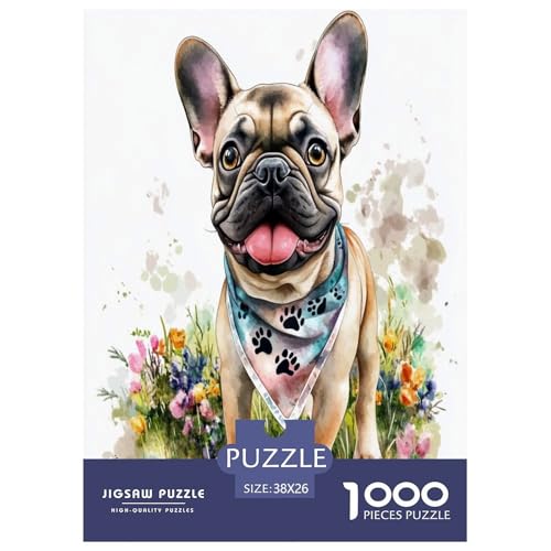 Französischer Bullhund Puzzle 1000-teilige Schwer Puzzle Spielzeug Lernspiel Impossible Herausforderungsspielzeug Für Erwachsene Kinder 38x26cm/1000pcs von OPANZYYDE