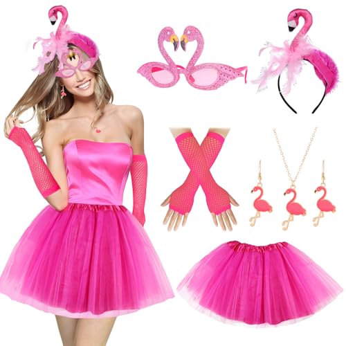 Flamingo Kostüm Damen, Tüllrock Rosa Flamingo, 6 Stück Flamingo Accessoires Kostüm mit Haarreif, Gläser, Handschuhe, Ohrringe, Halskette für Fasching Karneval Mottoparty Kostüm Accessoires Flamingo Kostüm Damen, Tüllrock Rosa Flamingo, 6 Stück Flamingo Accessoires Kostüm mit Haarreif, Gläser, Handschuhe, Ohrringe, Halskette für Fasching Karneval Mottoparty Kostüm Accessoires von OPEIXSAYKOC
