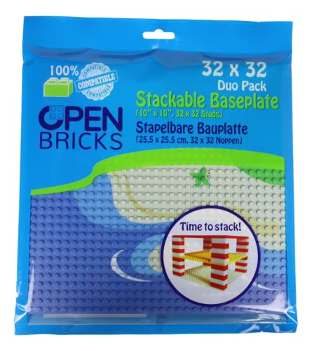 OPEN BRICKS Bauplatten, 32x32 (25,5 x 25,5 cm), Curved Beach, 2 Stück, Kompatibel mit Allen führenden Marken, Beidseitig bebaubar OB-P32CB2, Blau, Sand, Grün von OPEN BRICKS