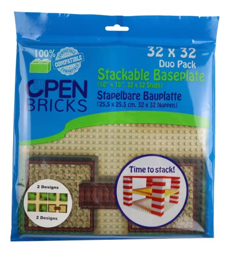 OPEN BRICKS Bauplatten, 32x32 (25,5 x 25,5 cm), Farm Crossing, 2 Stück, Kompatibel mit Allen führenden Marken, Beidseitig bebaubar OB-P32FC2 Grün, Braun von OPEN BRICKS