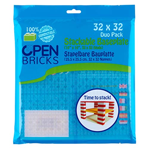 OPEN BRICKS Bauplatten, 32x32 (25,5 x 25,5 cm), Transparent Weiß/Transparent Clear, 2 Stück, Kompatibel mit Allen führenden Marken, Beidseitig bebaubar von OPEN BRICKS