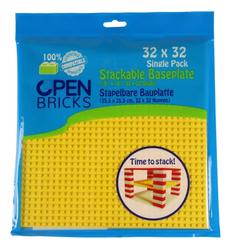 OPEN BRICKS Bauplatte, 32x32 (25,5 x 25,5 cm), Gelb/Yellow, 1 Stück, Kompatibel mit Allen führenden Marken, Beidseitig bebaubar, OB-P32YL1 von OPEN BRICKS