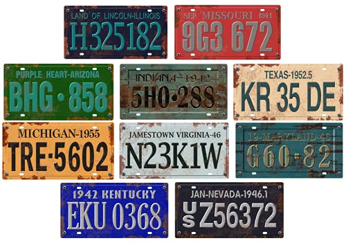 - 1940er / 50er Jahre USA Autokennzeichen 10er-Pack - Nachbildung echter amerikanischer Kennzeichen mit Distressed-Effekt (OLD4) von OPO 10