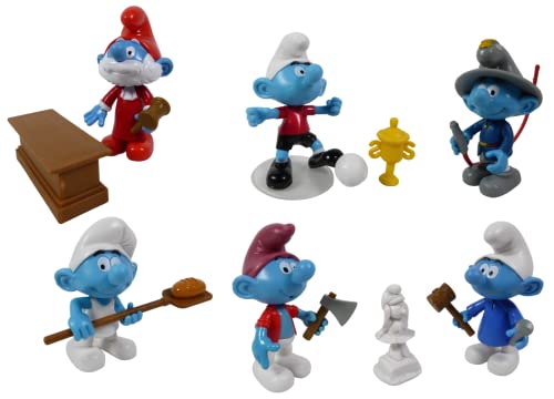 OPO 10 - Lot von 6 artikulierten Figuren/Schlumpf-Zubehör: Feuerwehrmann + Fußballer + Bäcker + Richter + Bildhauer + Holzfäller / CS25 OPO 10 - Lot von 6 artikulierten Figuren/Schlumpf-Zubehör: Feuerwehrmann + Fußballer + Bäcker + Richter + Bildhauer + Holzfäller / CS25 von OPO 10