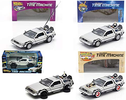 OPO 10 - Welly - Lot von 4 Delorean-Autos von Back to The Future - Filmen - Maßstab 1:24 (Ref: L4) von OPO 10