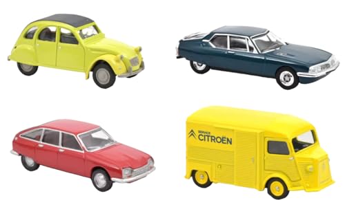 - Set mit 4 Miniaturautos, kompatibel mit Citroën 2CV, SM, GS, Typ H, Maßstab 1:64, 3 Zoll, 7,5 cm, Norev – L3IN6 von OPO 10