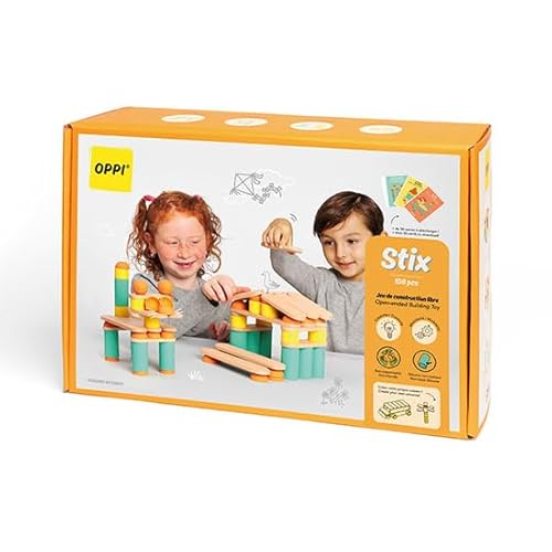 OPPI - Stix Lernspiel aus Holz und Silikon – mit Anleitung – 108 Teile – 50 Karten zum Download – 2 – 12 Jahre von OPPI