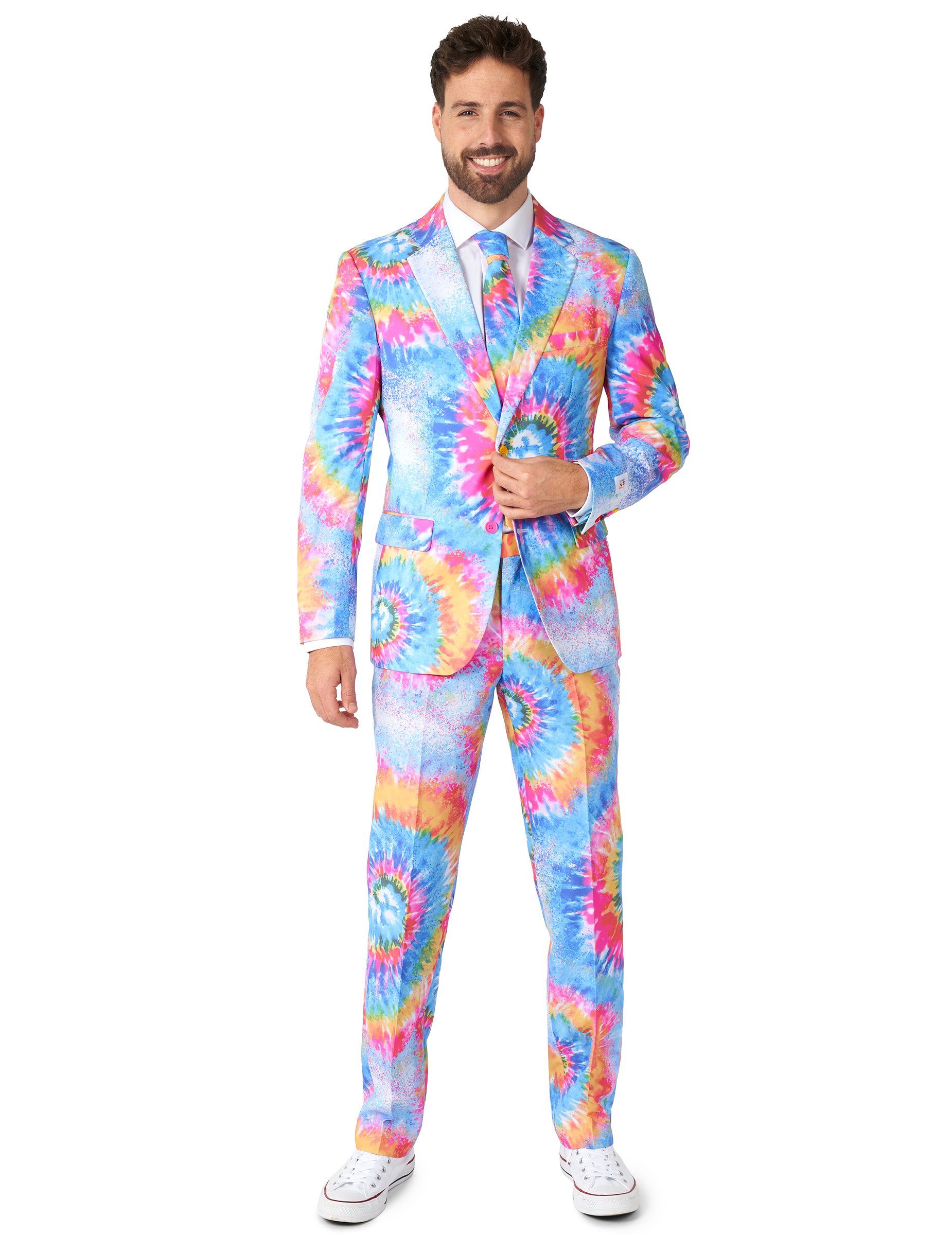 Opposuits Mr. Tie-Dye Hippiekostüm für Erwachsene blau-gelb-rosa von OPPO MERCHANDISE GROUP