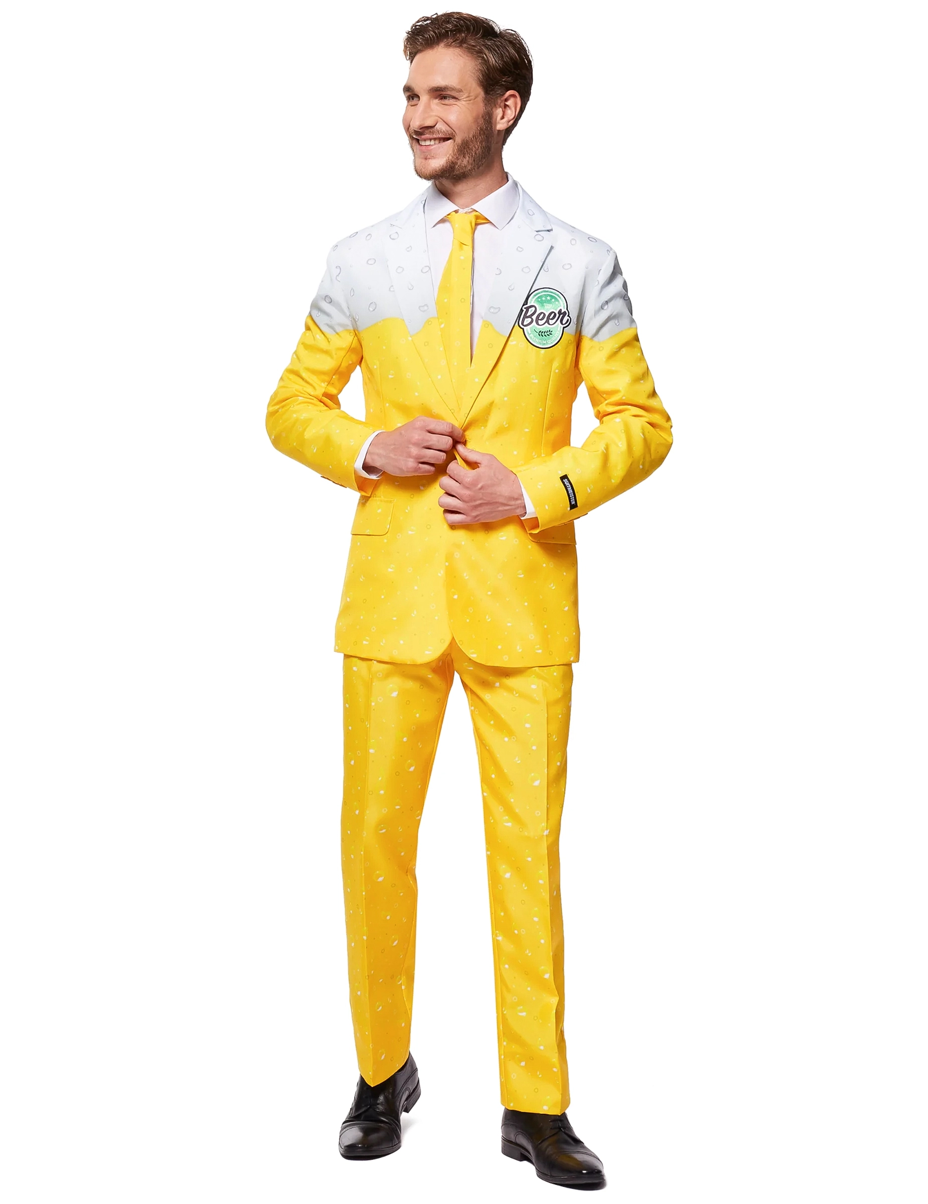 Offizieller Mr. Bier Suitmeister Partyanzug für Herren gelb-weiß von OPPOSUITS