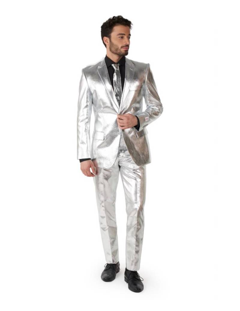 Offizielles Mr. Shiny Silver Kostüm für Herren Opposuits silberfarben von OPPOSUITS