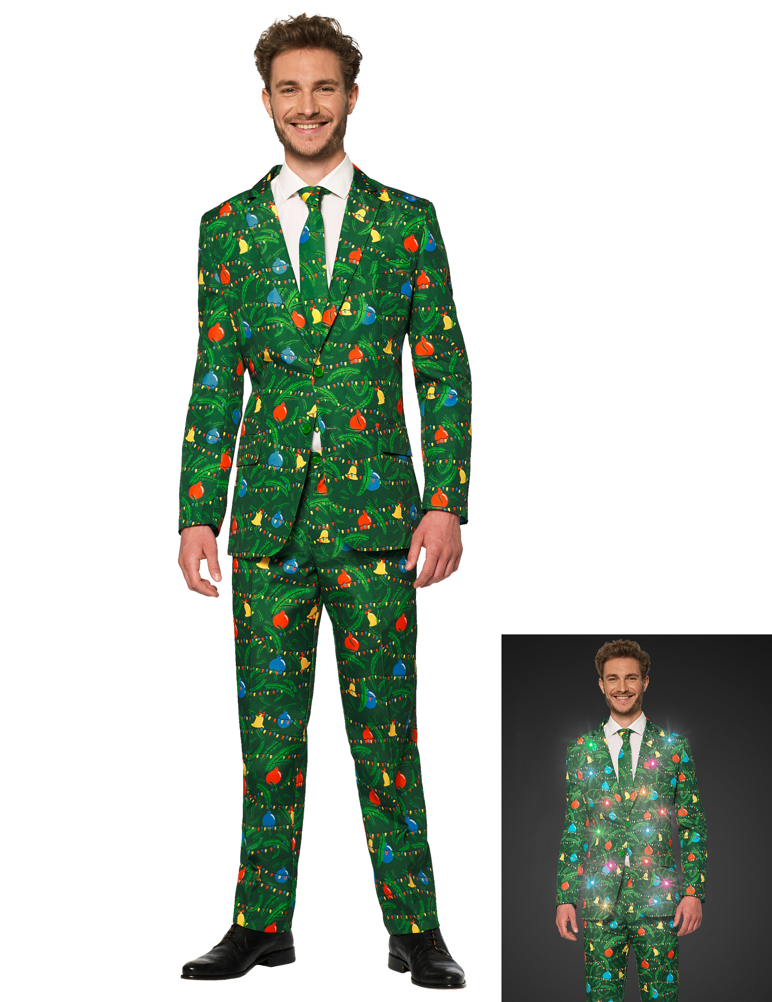 Suitmaster Weihnachtskostüm leuchtende Kugeln Herren grün von OPPOSUITS