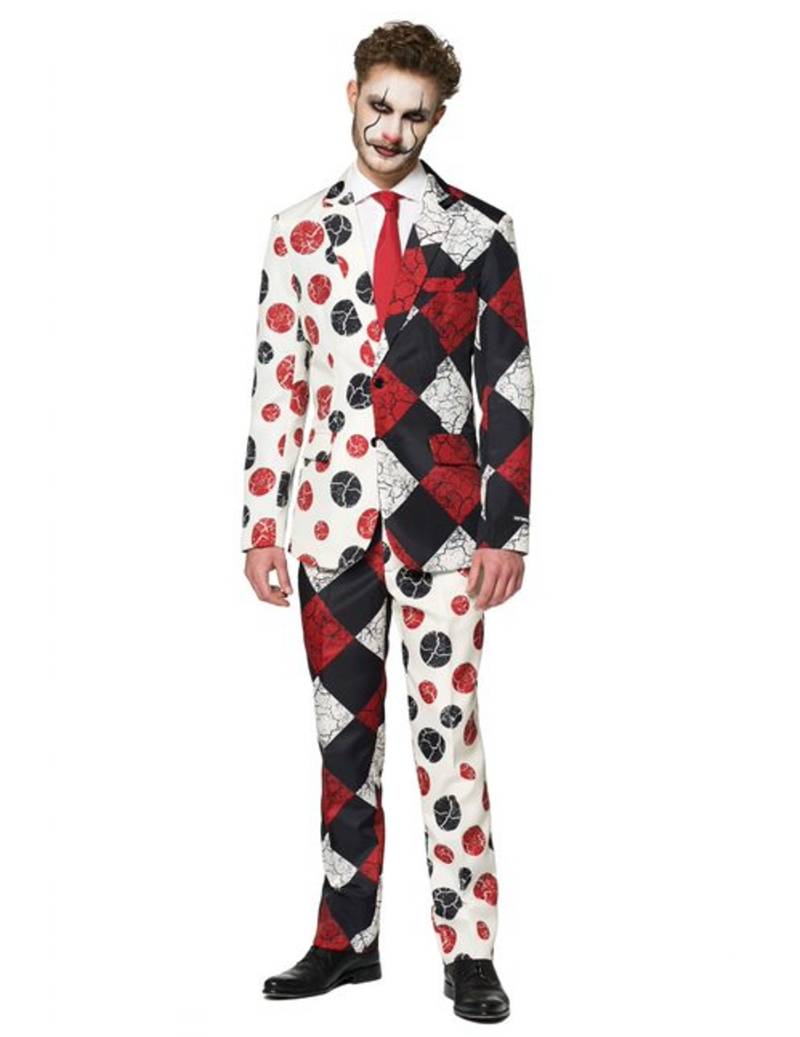 Vintage Horrorclown-Kostüm für Herren Suitmeister schwarz-weiß-rot von OPPOSUITS