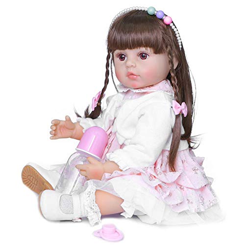 OPPWONG Babypuppe, Silikon Babypuppe Realistische mit Lebensechter Ganzkörper Silikonsimulation für Spielzeug Geburtstagsgeschenk 55 cm (braune Haare) von OPPWONG