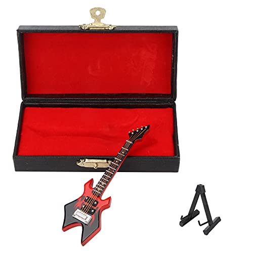 OPPWONG Elektrikgitarre, Mini -E -Gitarren Mini Gitarre mit Box Miniaturholz für Ornament (10 cm roter scharfer Ecke Elektrischer Bass) von OPPWONG