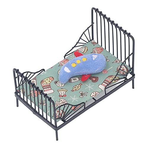 OPPWONG Puppenhausbett, Europäische Stil Mini Metall Bett Babypuppenbett 1 12 Skala Dollhouse Möbel Miniatur -Puppenhaus Schlafzimmer Möbel Accessoire für Puppenhaus Schlafzimmerzubehör (Typ B) von OPPWONG