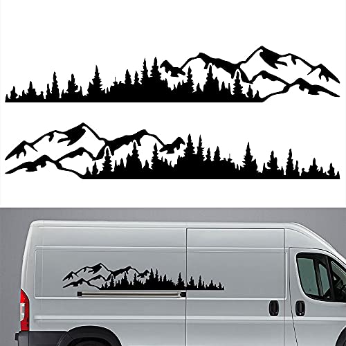 OPSLEA 2 x Auto Aufkleber Berg Aufkleber Baum Wald Berge Umriss Schweller Gebirge mit Wald Vinyl Grafik Aufkleber Kit für Car Camper RV Trailerca 190cm von OPSLEA