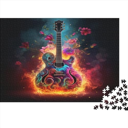 Flamme Gitarre 1000 Teile Musik Puzzle Für Erwachsene Geburtstag Family Challenging Spiele Lernspiel Moderne Wohnkultur Stress Relief Toy 300pcs (40x28cm) von OPSREY