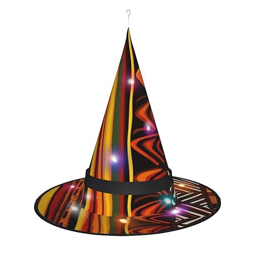 OPSREY Afrikanischer gestreifter bedruckter Hexenhut für Erwachsene, spitzer Hut, Halloween-Party-Dekoration von OPSREY