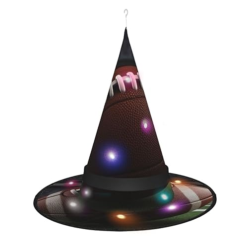 OPSREY American Football bedruckter Hexenhut für Erwachsene, beleuchtet, spitzer Hut, Halloween-Party-Dekoration von OPSREY