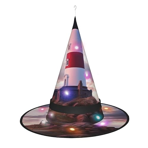 OPSREY Beauty Leuchtturm bedruckter Hexenhut für Erwachsene, spitzer Hut, Halloween-Party-Dekoration von OPSREY