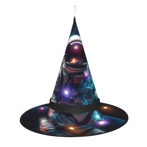 OPSREY Coole Mann im Weltraum Galaxie Druck Halloween Hexenhut Hängende Spitze Hut Kappe Kostüm Zubehör Für Cosplay Frauen von OPSREY