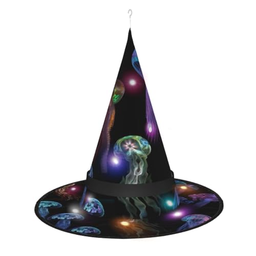 OPSREY Farbe Quallen gedruckt Leucht Hexenhut Halloween Spitzhut Hexe Dekoration Zubehör von OPSREY