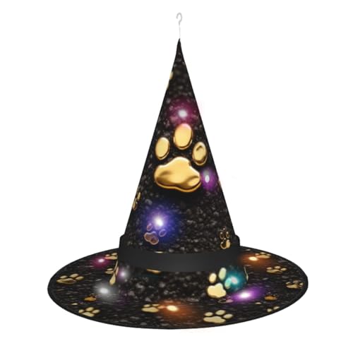 OPSREY Goldener Hund Pfotenabdruck Halloween Hexenhut hängende spitze Hut Kappe Kostüm Zubehör für Cosplay Frauen von OPSREY