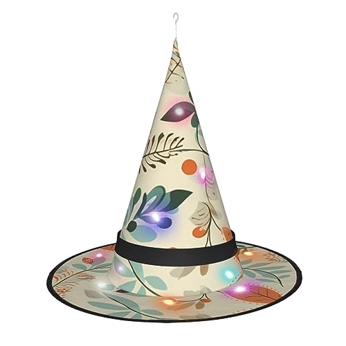 OPSREY Hexenhut mit Blättern und Blumen bedruckt, für Erwachsene, leuchtend, spitzer Hut, Halloween-Party-Dekoration von OPSREY