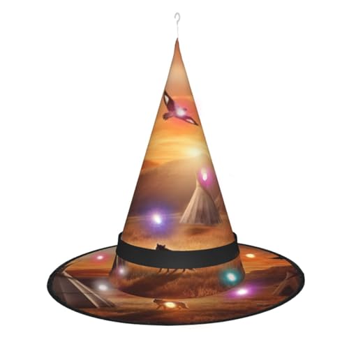 OPSREY Indianerstämme Druck Halloween Hexenhut hängende spitze Hut Kappe Hexenkostüm Zubehör für Cosplay Geschenk Frauen von OPSREY