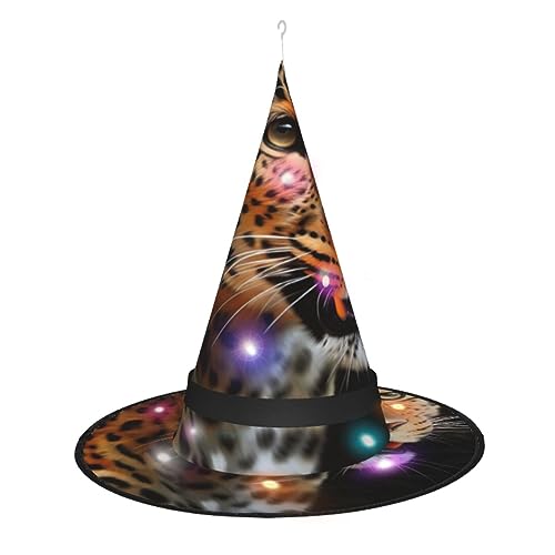 OPSREY Leopardenmalerei gedruckt Erwachsene Leuchtende Hexenhut Spitzhut Halloween Party Dekoration von OPSREY