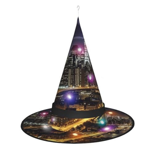OPSREY New York Night Print Halloween Hexenhut Hängende Spitze Hut Kappe Kostüm Zubehör Für Cosplay Frauen von OPSREY